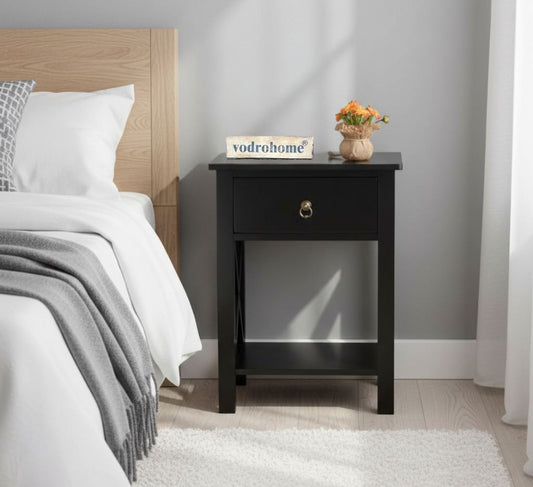 Vodrohome Solid wood bedside table one drawers and shelf night stand end table 40x30x61 cm  S#023