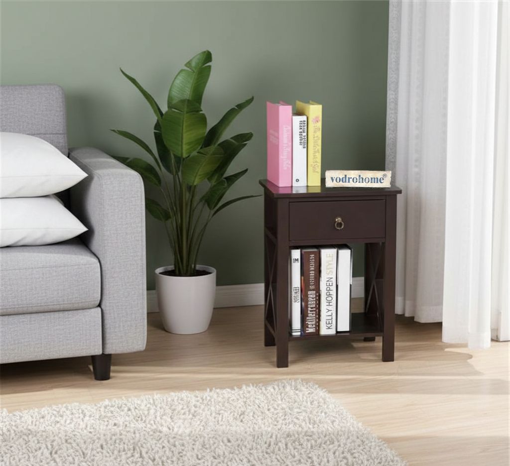 Vodrohome Solid wood bedside table one drawers and shelf night stand end table 40x30x61 cm  S#023