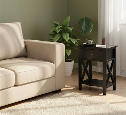 Vodrohome Solid wood bedside table one drawers and shelf night stand end table 40x30x61 cm  S#023