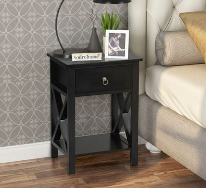 Vodrohome Solid wood bedside table one drawers and shelf night stand end table 40x30x61 cm  S#023