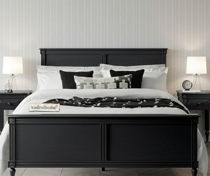 Vodrohome Dark-Night Solid Wood Bed (Dark Shade Bedroom Collection )B#014