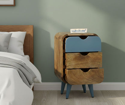 Vodrohome solid  wood mango wood bedside table – sea side bedside night stand with three drawer end table 41x35.5x61 cm  S#040