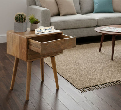 Vodrohome Solid mango wood bedside table with tapered legs - 2 drawers night stand end table 47x35x61 cm  S#028