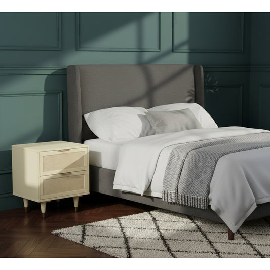 Vodrohome Solid wood rattan bedside table - two drawers bed side end table 50x43x56cm  S#006