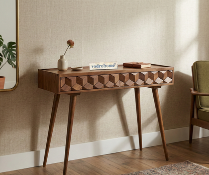 vodrohome Geometric Acacia Console Table with 2 Drawers – acacia wood 3 drawer consol – entryway / hallway table CO#009