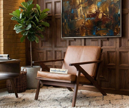 vodrohome lounge chair brown Leatherette seat and back – accent chair – sheesham wood chair cum sofa z chair 28"w x 31.5"d x 28"h CH#021