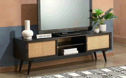 vodrohome modern tv unit cabinet– solid mango wood tvc 2 cupboards – tv consol table with set up box shelf  TV#013