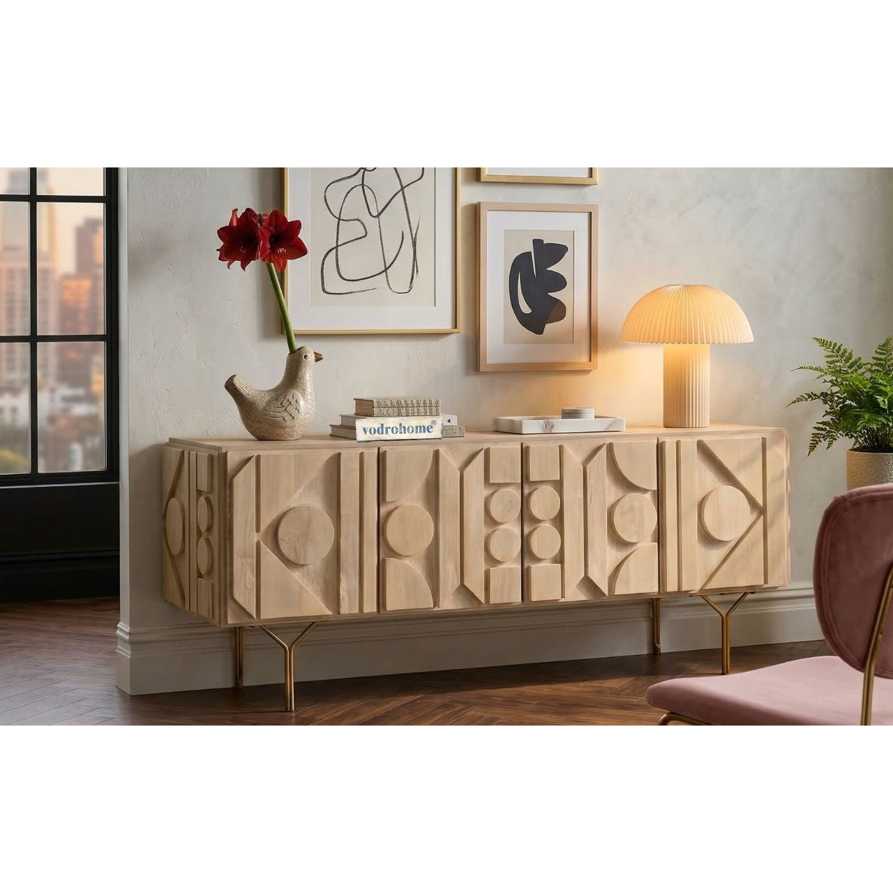 vodrohome mango wood tv unit consol with storage – bohemian tv cabinet entertainment unit &nbsp;172x48x68cm TV#028