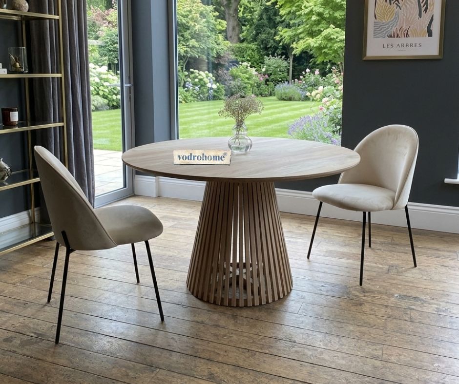 vodro Natural Mango Wood Round Dining – Modern Style Wooden Dining Table DT#002