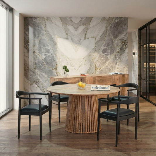 vodro Natural Mango Wood Round Dining – Modern Style Wooden Dining Table DT#002
