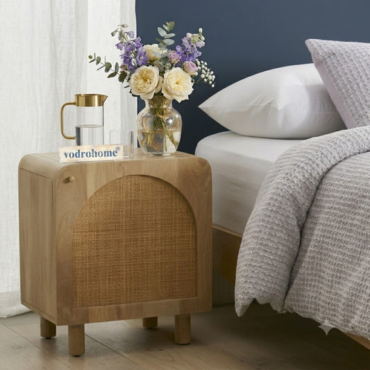 Vodrohome mango wood rattan bedside table with Shelf – Hawamahal collection cane side table  50x40x60 cm S#057