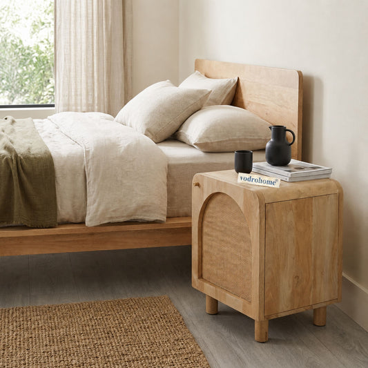 Vodrohome mango wood rattan bedside table with Shelf – Hawamahal collection cane side table  50x40x60 cm S#057