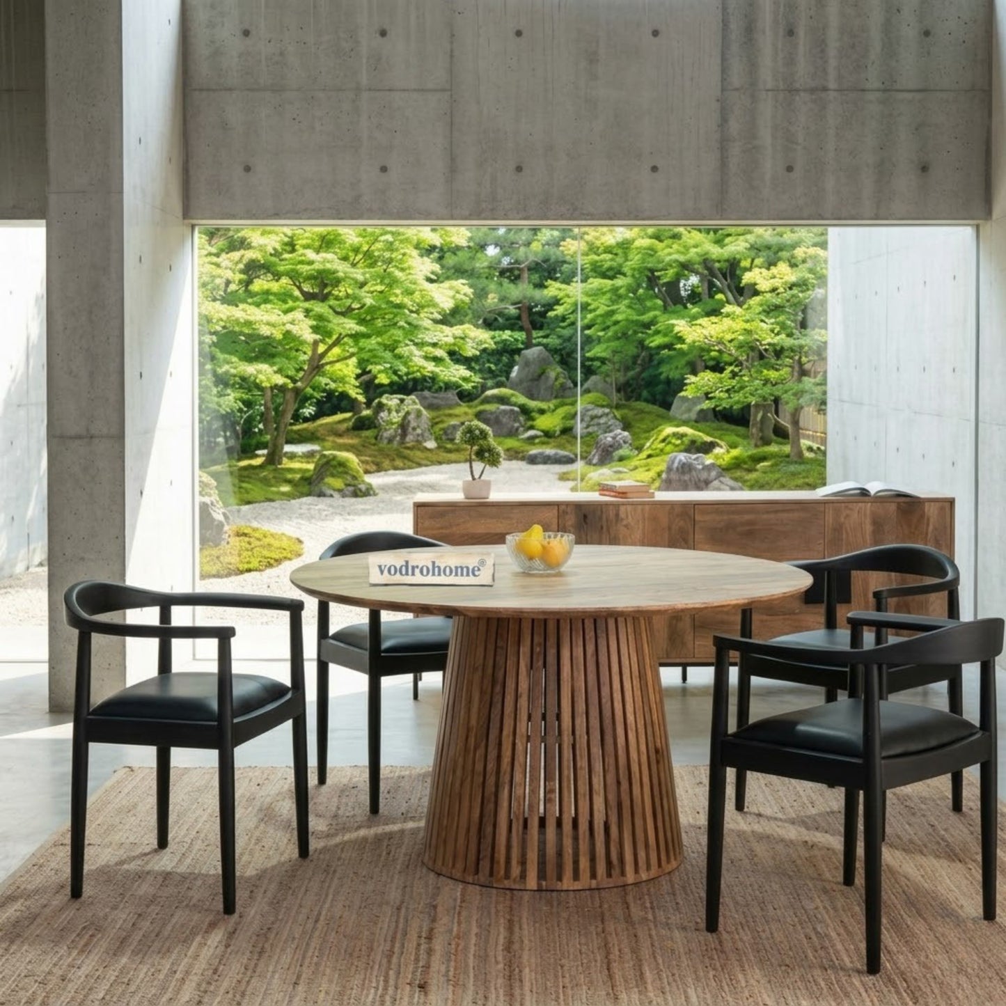 vodrohome Natural Mango Wood Round Dining Set – Modern Style Wooden Dining Set Table DT#003