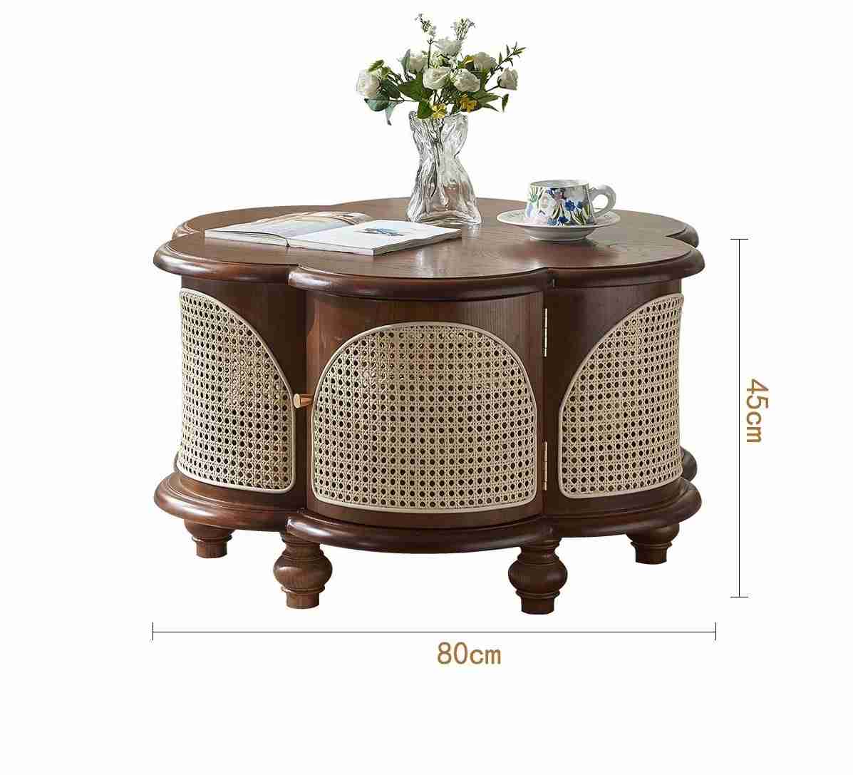 vodrohome Designer Solid Wood & Rattan Round Modern Pedestal Coffee Table with Hidden Storage Unique irregular cocktail tables C#084