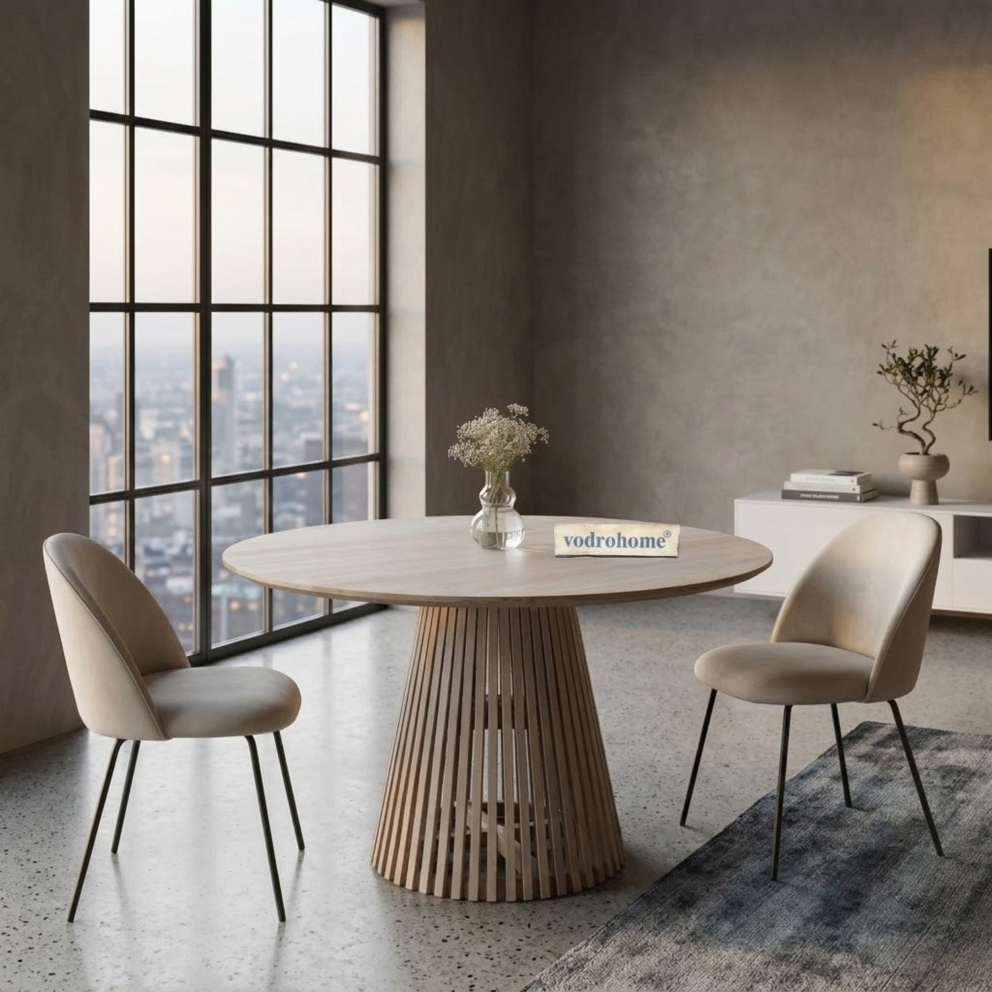 vodrohome Natural Mango Wood Round Dining Set – Modern Style Wooden Dining Set Table DT#003