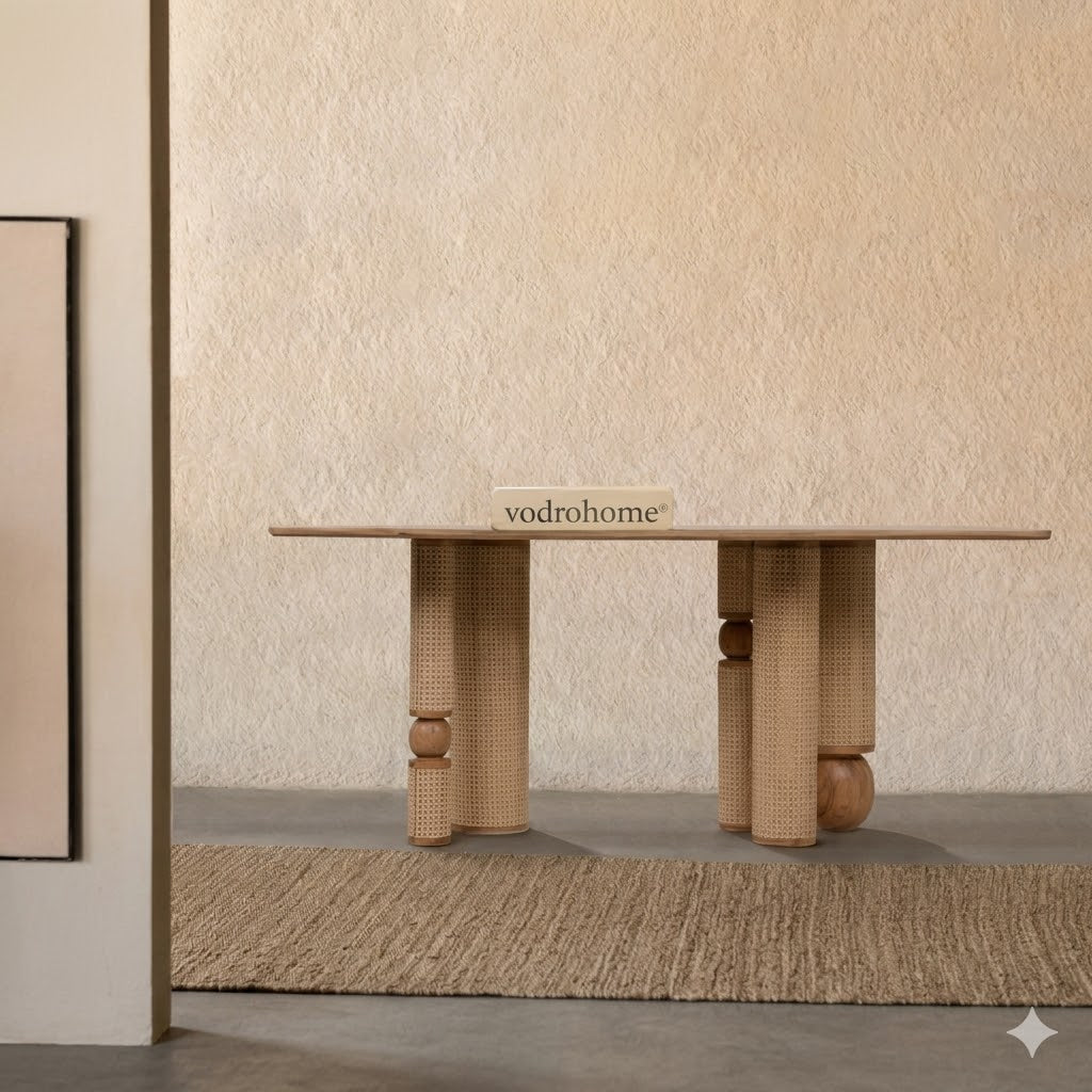 vodrohome Natural Wood Rectangle Dining table available in all sizes – Modern Style Wooden rattan cane Dining Table DT#005