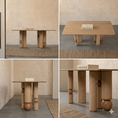 vodrohome Natural Wood Rectangle Dining table available in all sizes – Modern Style Wooden rattan cane Dining Table DT#005