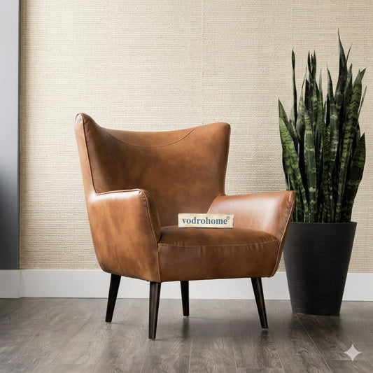 vodrohome Vintage Hawana Lounge Chair - Accent Chair Brown Leather Armchair – Occasional Chair Buff Leather Available In 2 Colors CH#004