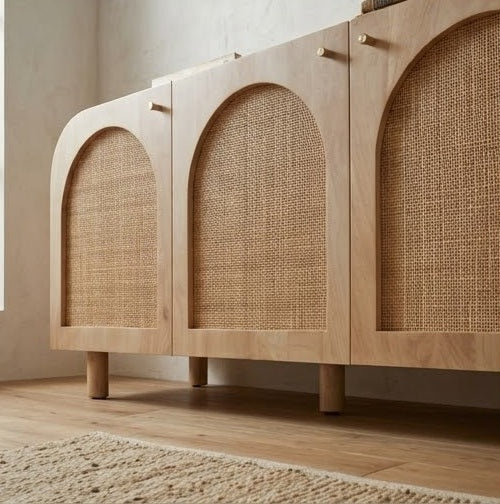 vodrohome mango wood rattan cane Tv unit consol – Hawamahal collection cane side board  - natural cane tv cabinet 145 x 45 x 65 cm  TV#032