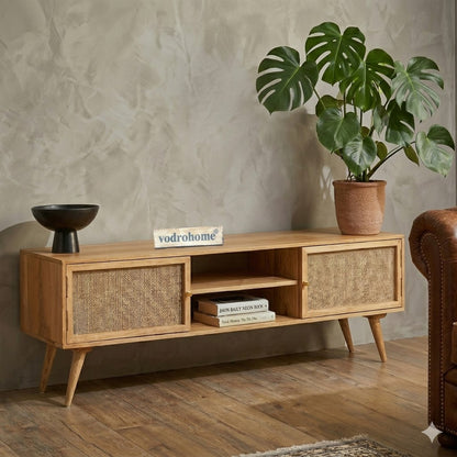 vodrohome modern tv unit cabinet– solid mango wood tvc 2 cupboards – tv consol table with set up box shelf  TV#013