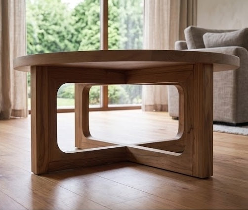 vodrohome® olive curve table - leaf carved center table showpiece bohemian style hand engraved tea table with Matte natural oak finish C#081