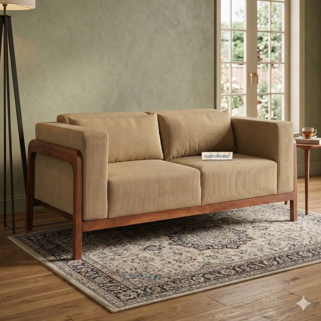 vodrohome three seater sofa with wooden frame | Premium fabric lounge sofa | cotton linen sofa SO#003