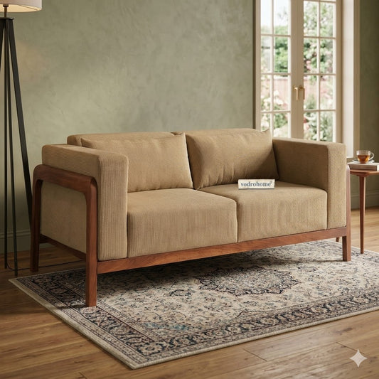 vodrohome three seater sofa with wooden frame | Premium fabric lounge sofa | cotton linen sofa SO#003