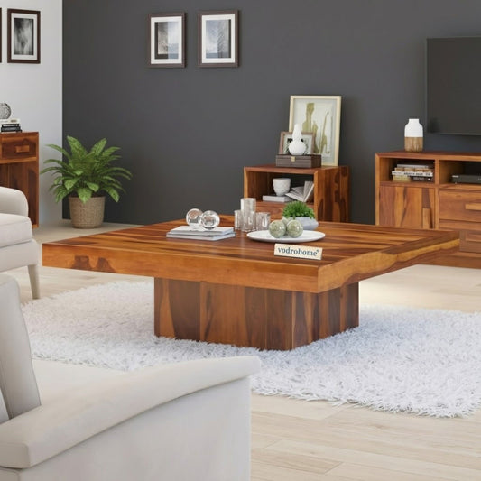 vodrohome solid sheesham wood centre table - premium designer square coffee table for home and office - large square pedestal coffee table C#005