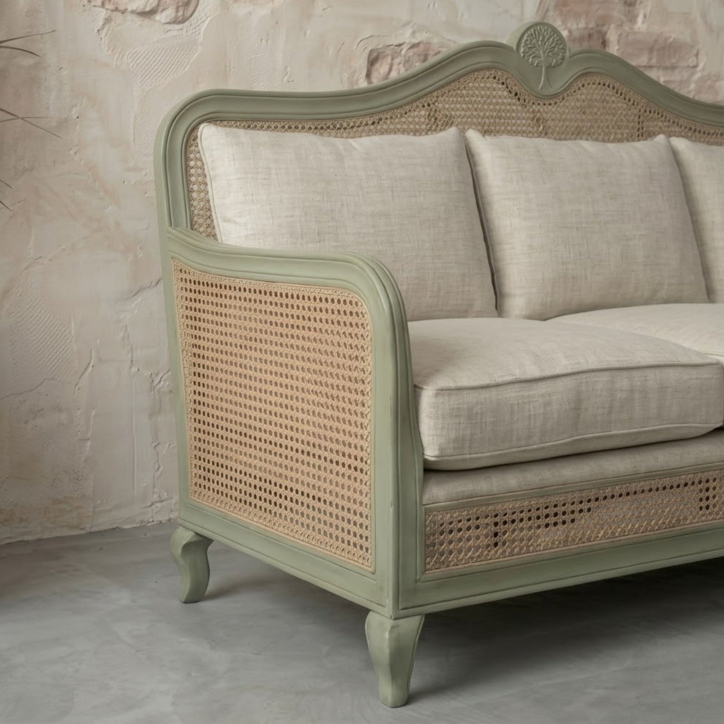 vodrohome three seater rattan cane sofa with wooden frame sage green finish-summer garden sofa SO#009
