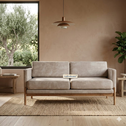 vodrohome three seater sofa with solid wooden frame - fabric lounge sofa - cotton linen sofa SO#001