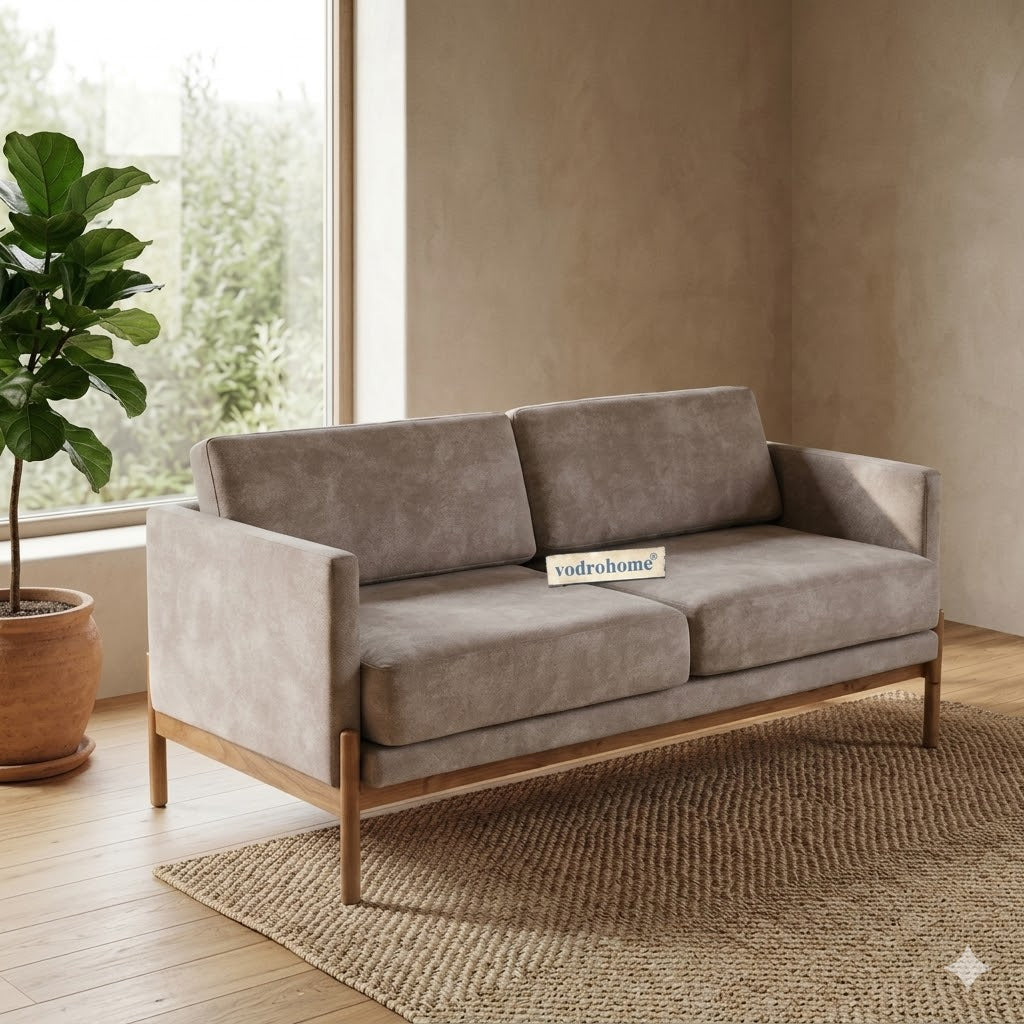 vodrohome three seater sofa with solid wooden frame - fabric lounge sofa - cotton linen sofa SO#001