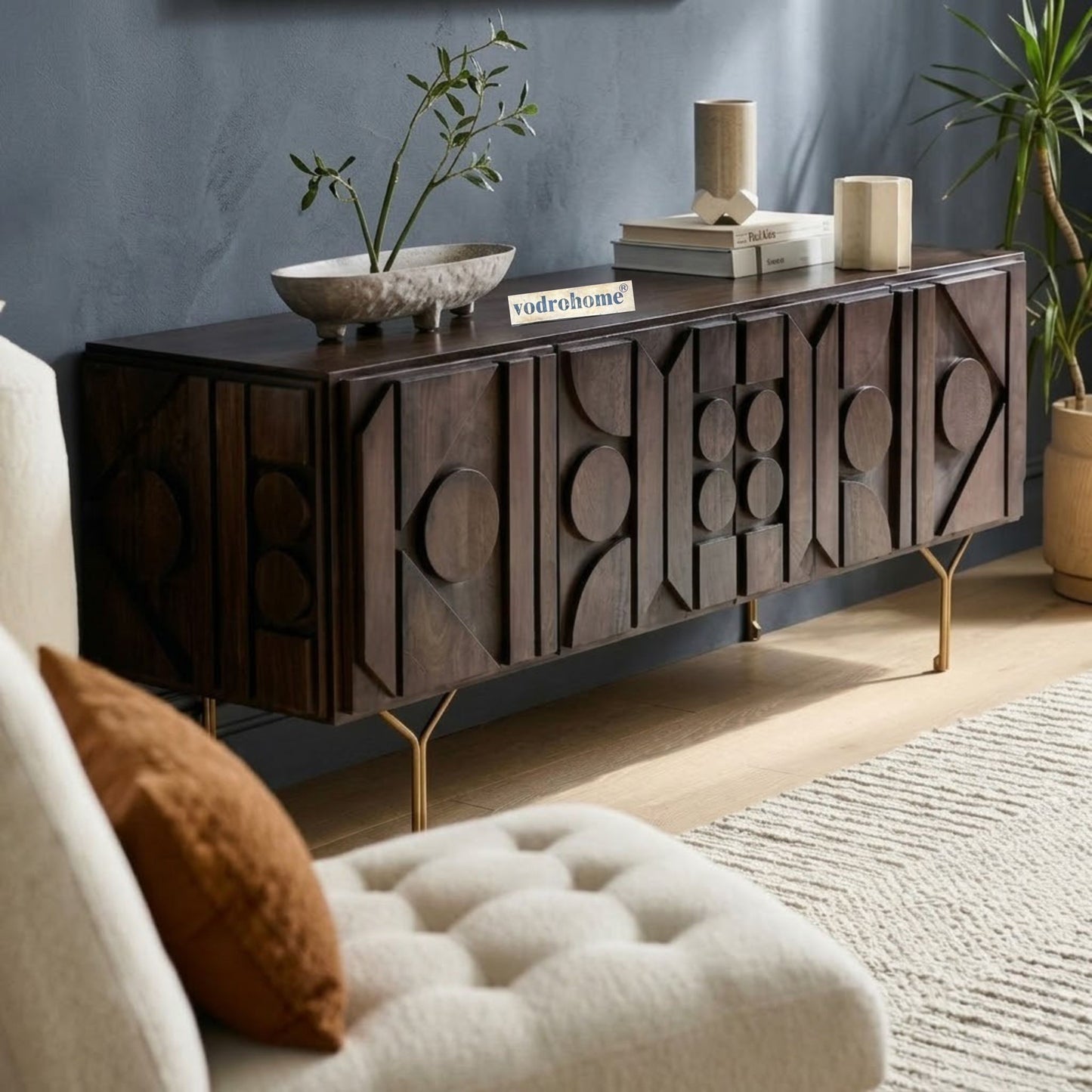 vodrohome mango wood tv unit consol with storage – bohemian tv cabinet entertainment unit &nbsp;172x48x68cm TV#028