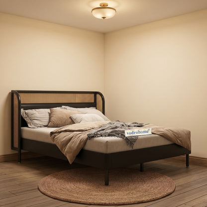 vodrohome sheesham wood vintage luxury standard rattan cane bed B#023