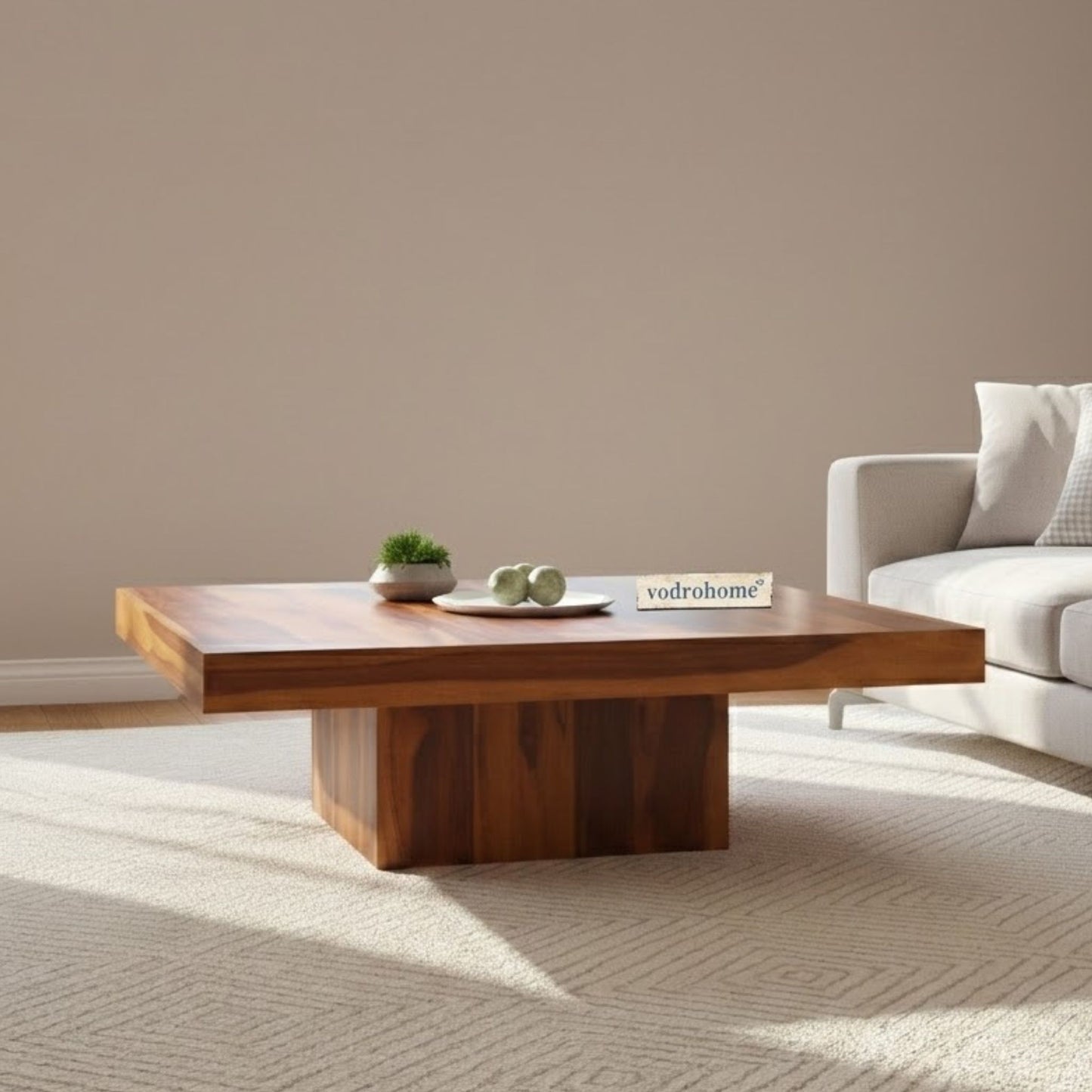 vodrohome solid sheesham wood centre table - premium designer square coffee table for home and office - large square pedestal coffee table C#005
