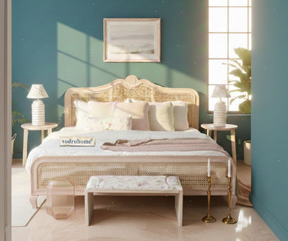 Vodrohome Rattan Bed- Mango Wood Rattan Cane Bed B#001