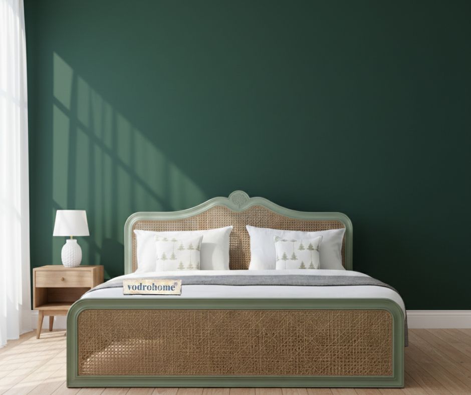 Vodrohome Rattan Bed With Drawer Storage - Mango Wood Rattan Cane Bed B#002