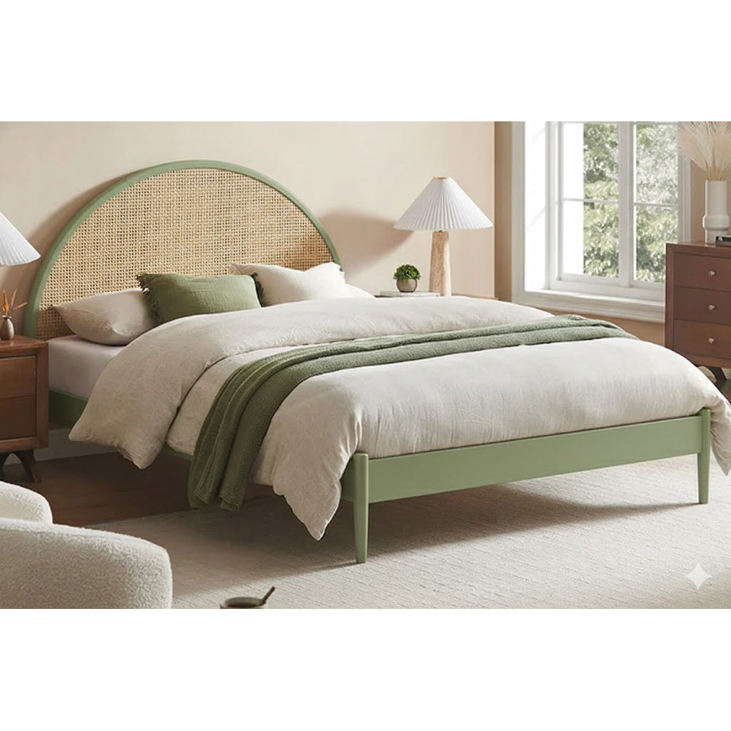 vodrohome ashley solid wood rattan cane bed with curved headboard suitable for bedroom and kids room also