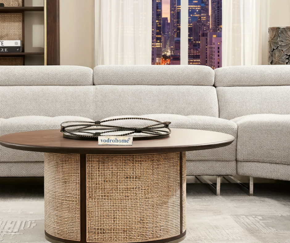 vodrohome Rattan Coffee Table – cane center table – bohemian solid mango wood coffee table for office and living room C#049