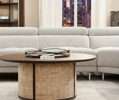 vodrohome Rattan Coffee Table – cane center table – bohemian solid mango wood coffee table for office and living room C#049