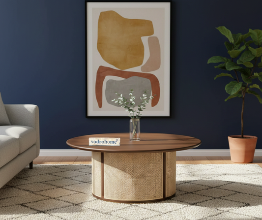 vodrohome Rattan Coffee Table – cane center table – bohemian solid mango wood coffee table for office and living room C#049