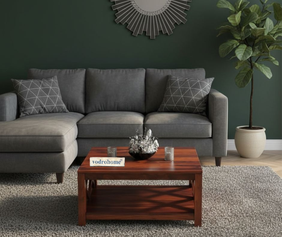 vodrohome Solid Sheesham Wood Wooden Coffee Table Centre Table for Living Room | Teapoy Center Table for Home (Honey Finish) C#006