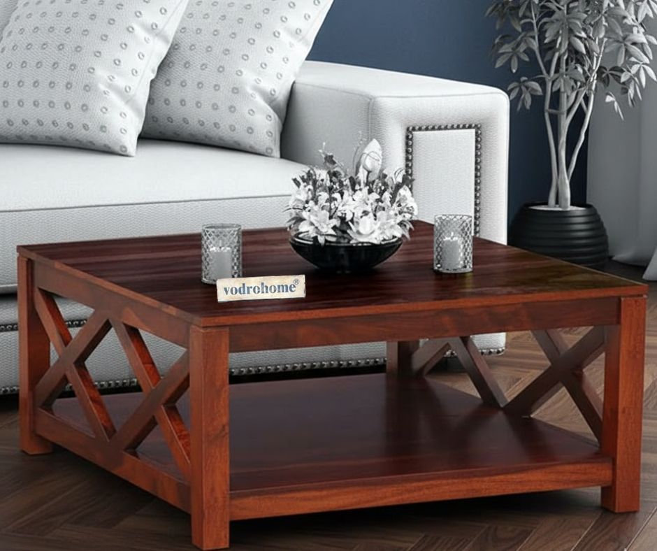 vodrohome Solid Sheesham Wood Wooden Coffee Table Centre Table for Living Room | Teapoy Center Table for Home (Honey Finish) C#006