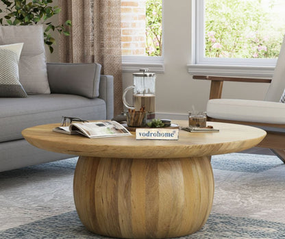 vodrohome solid mango wood coffee table – round coffee table – bohemian solid wood coffee table for office and living room C#057