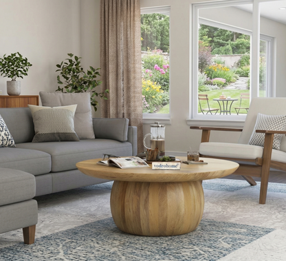 vodrohome solid mango wood coffee table – round coffee table – bohemian solid wood coffee table for office and living room C#057