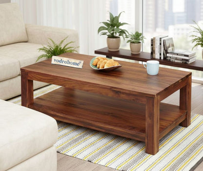 vodrohome Sheesham Wood Coffee Table With Shelf For Living Room Honey Finish – Confrence Table – Sofa Set Table Classic C#012
