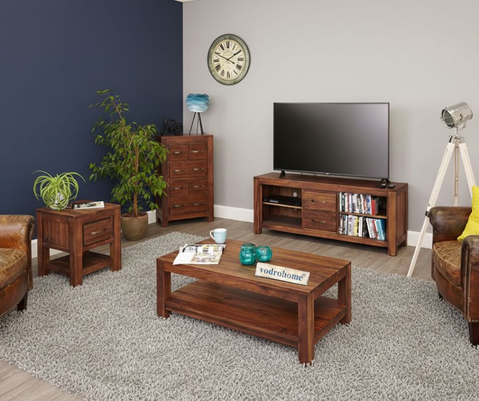 vodrohome Sheesham Wood Coffee Table With Shelf For Living Room Honey Finish – Confrence Table – Sofa Set Table Classic C#012