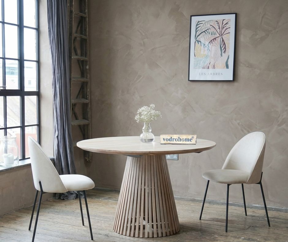 vodrohome Natural Mango Wood Round Dining Set – Modern Style Wooden Dining Set Table DT#003