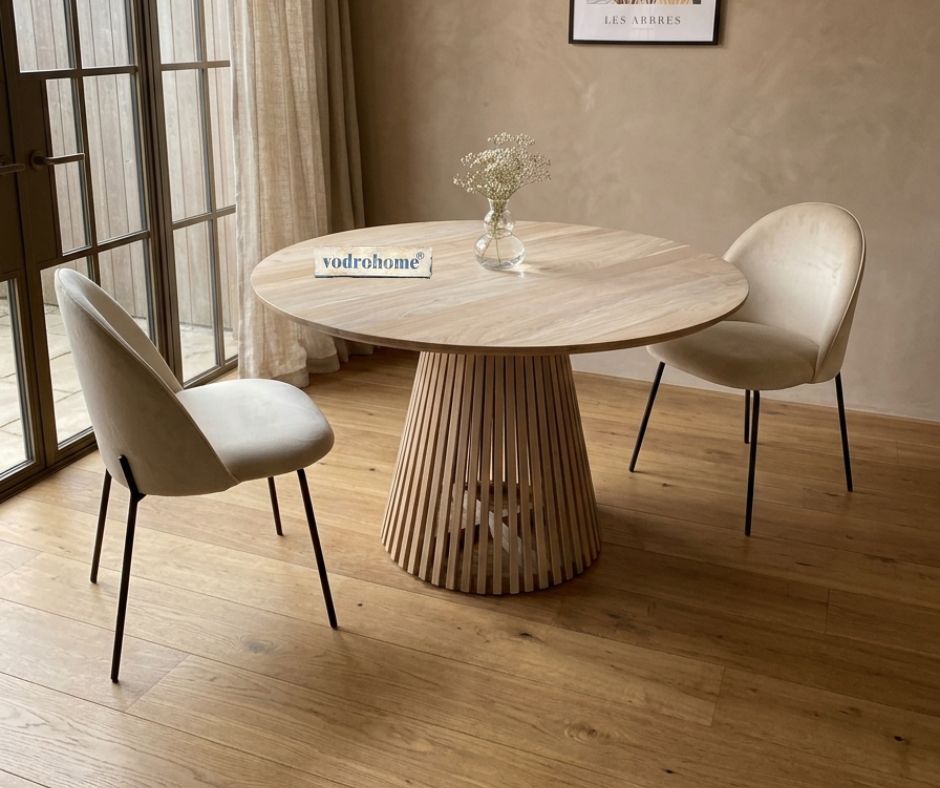 vodrohome Natural Mango Wood Round Dining Set – Modern Style Wooden Dining Set Table DT#003
