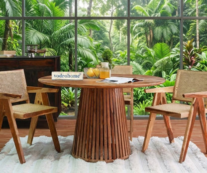 vodrohome Natural Mango Wood Round Dining Set – Modern Style Wooden Dining Set Table DT#003