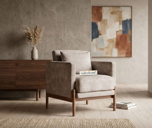 vodrohome one seater sofa with solid wooden frame - fabric lounge sofa - cotton linen sofa SO#002